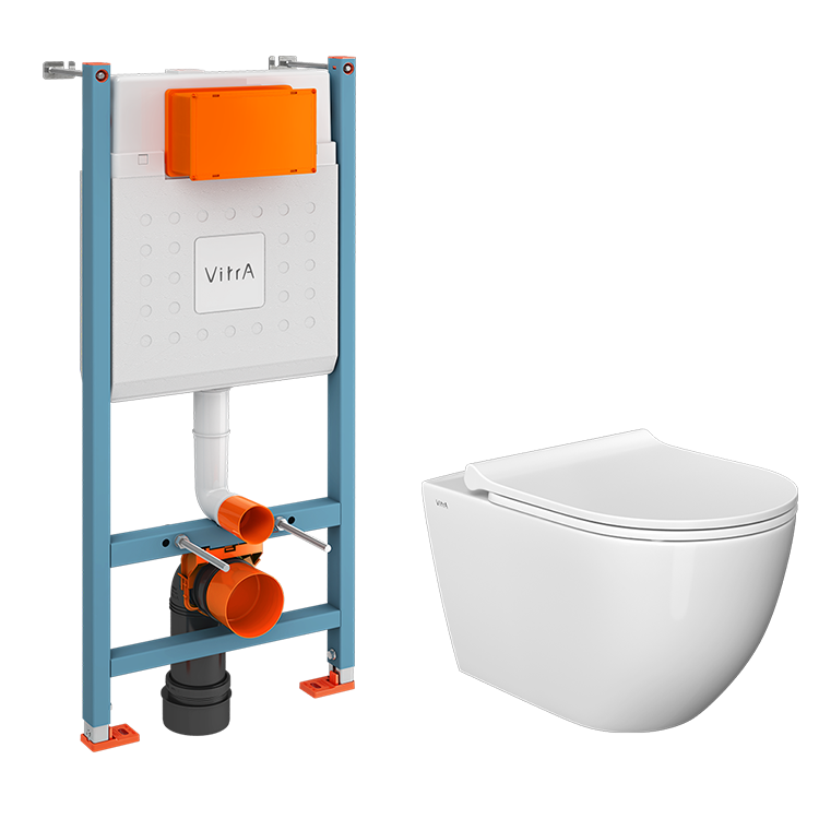 Инсталляция с унитазом VitrA Mia Round, комплект 3 в 1 с сиденьем микролифт, безободковый