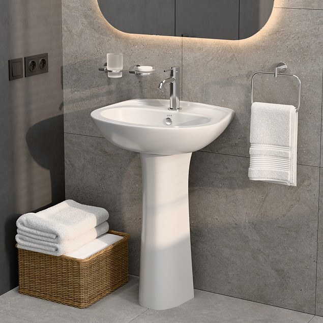 Раковина накладная VitrA Normus (Нормус) 55 см, в комплекте с пьедесталом 9600B003-7650, 55 x 42 см, белая, антибактериальное покрытие Hygiene (Хайджн) фото 7