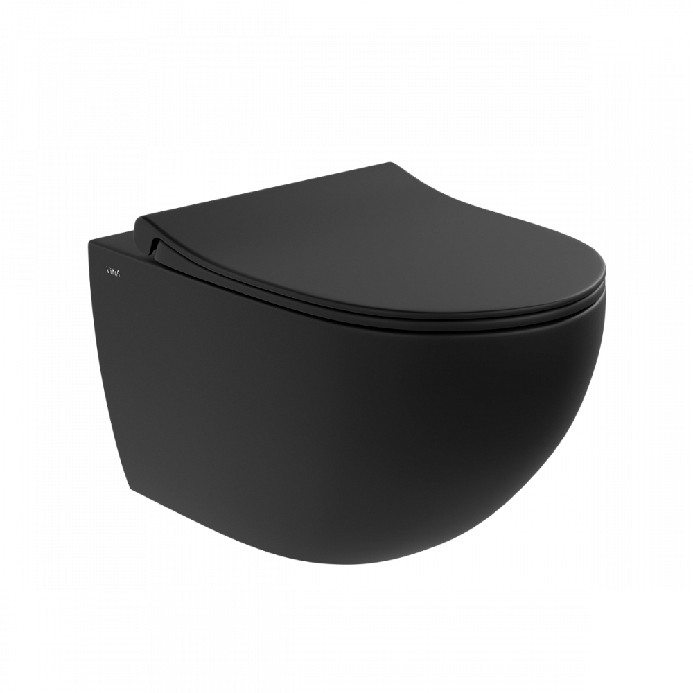 Подвесной унитаз VitrA Sento (Сенто) 7748B083-0101, безободковый, Rim-ex (Рим-экс), матовый черный, санитарный фарфор, антибактериальное покрытие Hygiene (Хайджн)