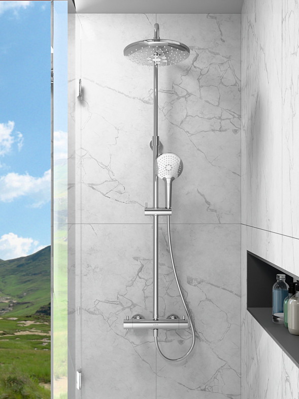 Душевая система VitrA Aquaheat (Аквахит) A47205EXP, с термостатическим смесителем и ручным душем, хром, латунь фото 6