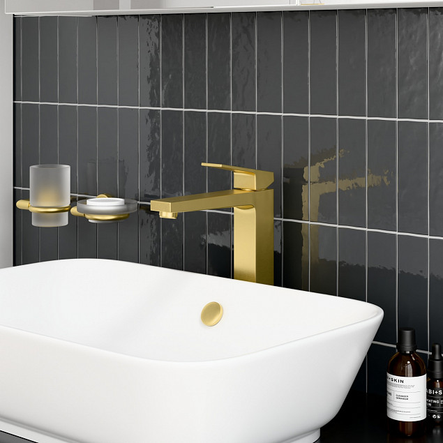 Смеситель для раковины-чаши VitrA Minimax Square (Минимакс Скуэр) A4372425EXP, однорычажный, брашированное золото, латунь фото 6