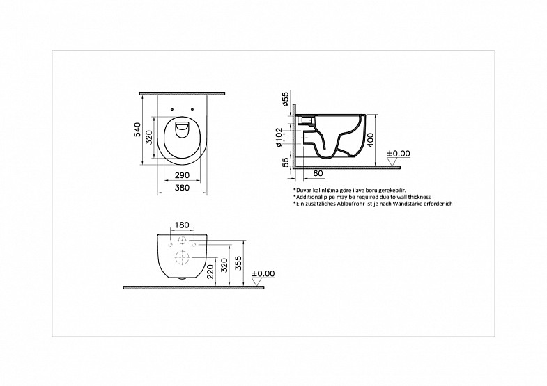Подвесной унитаз VitrA Liquid (Ликвид) 7321B403-0075 без сиденья, безободковый, Rim-ex (Рим-экс), белый, санитарный фарфор, антибактериальное покрытие Hygiene + Clean (Хайджн + Клин) фото 7