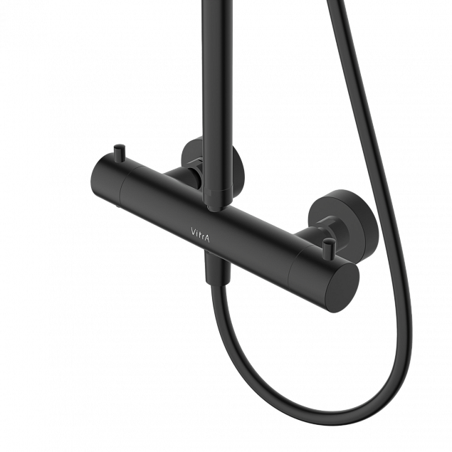 Душевая система VitrA Aquaheat(Аквахит) A4720536EXP, с термостатическим смесителем и ручным душем, матовая черная, латунь фото 4
