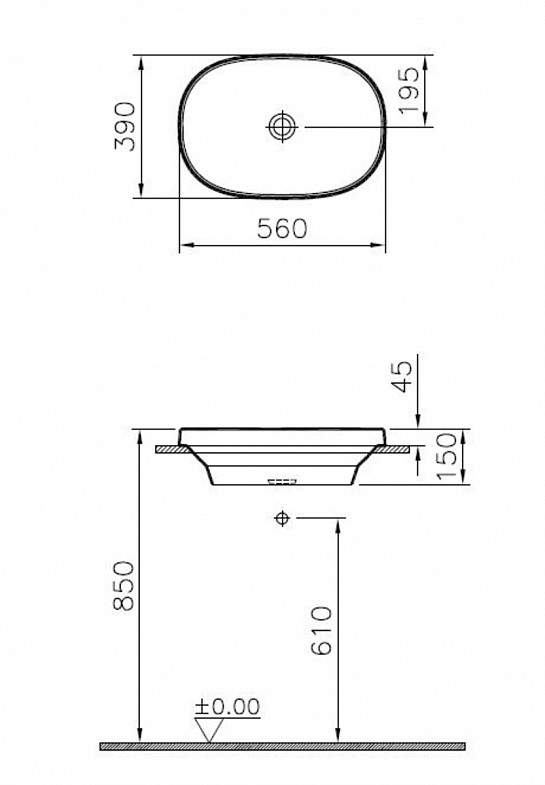 Встраиваемая сверху раковина VitrA Frame (Фрейм) 5652B403-0016, 56 x 39 см, овал, белая, антибактериальное покрытие Hygiene + Clean (Хайджн + Клин) фото 7