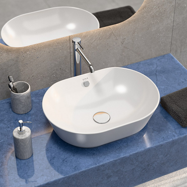 Раковина чаша VitrA Geo (Гео) 7427B003-0012, 55 x 40 см, накладная, белая, антибактериальное покрытие Hygiene (Хайджн) фото 6