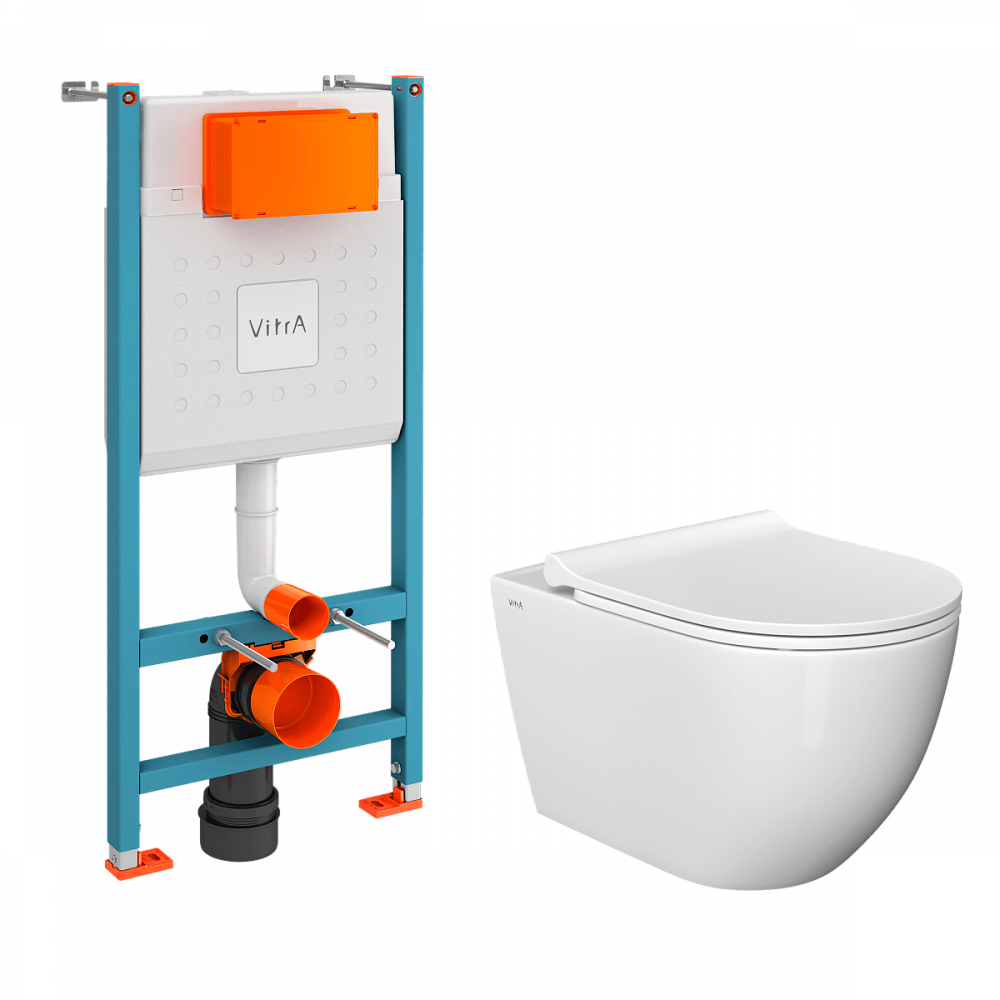 Инсталляция с унитазом VitrA Mia Round (Мия Раунд) 9873B003-7205, комплект 3 в 1, с сиденьем микролифт, безободковый