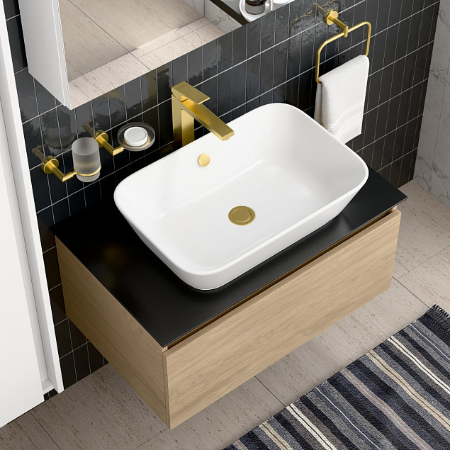 Смеситель для раковины-чаши VitrA Minimax Square (Минимакс Скуэр) A4372425EXP, однорычажный, брашированное золото, латунь фото 5