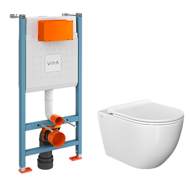 Инсталляция с унитазом VitrA Mia Round, комплект 3 в 1 с сиденьем микролифт, безободковый фото 1