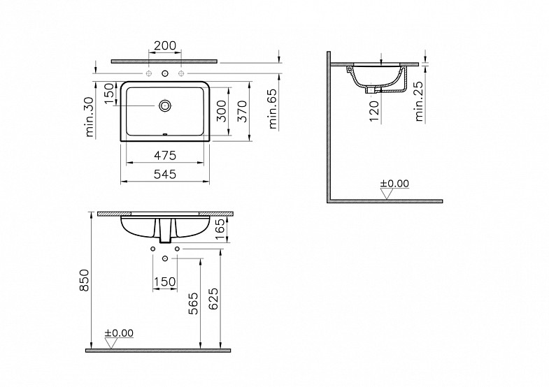 Встраиваемая снизу раковина VitrA S20 7475B003-0618, 55 x 37 см, прямоугольная, белая, антибактериальное покрытие Hygiene (Хайджн) фото 7