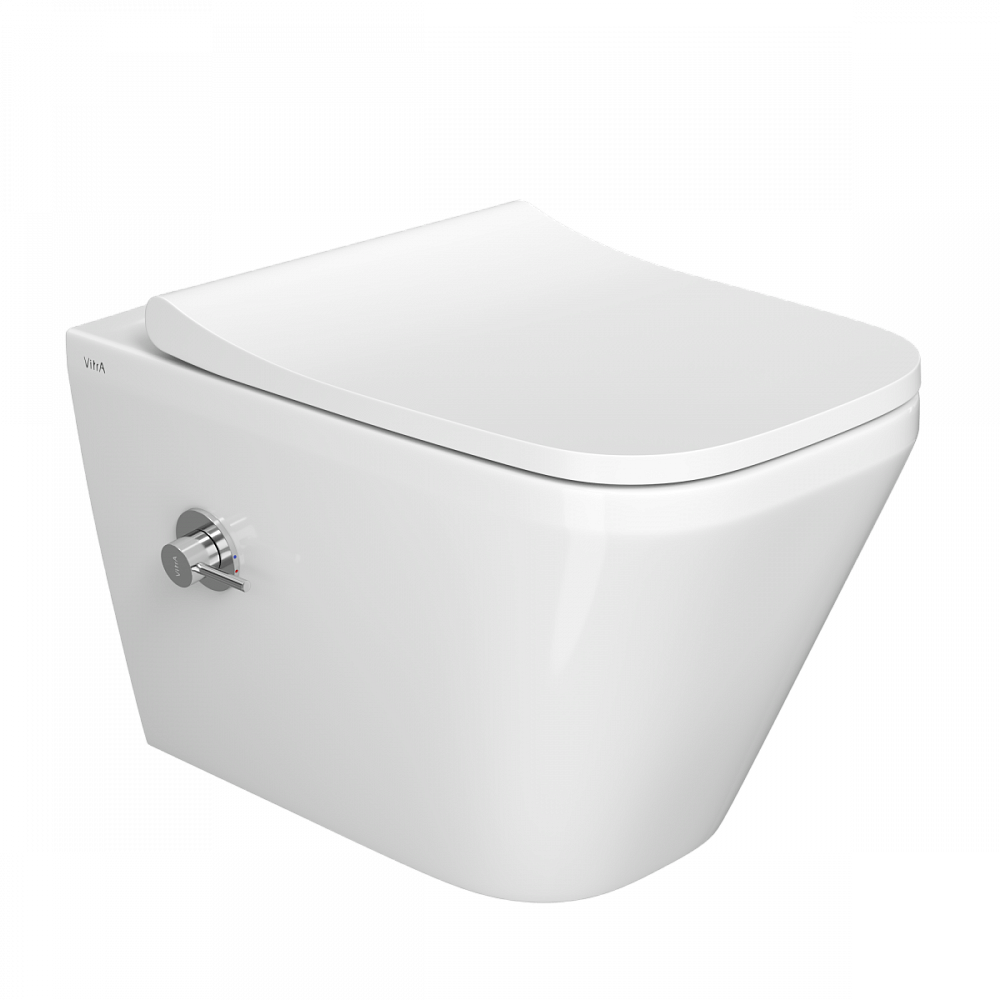 Подвесной унитаз VitrA Integra Square (Интегра Скуэр) 7082B003-7209, безободковый, Rim-ex (Рим-экс), белый, санитарный фарфор, антибактериальное покрытие Hygiene (Хайджн)