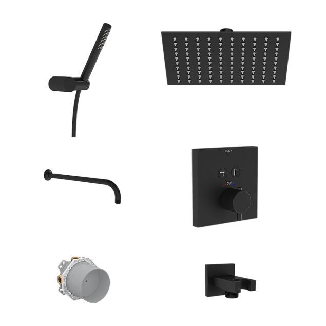 Square Комплект встраиваемой душевой системы с термостатом на 2 потребителя, мат черн фото 1