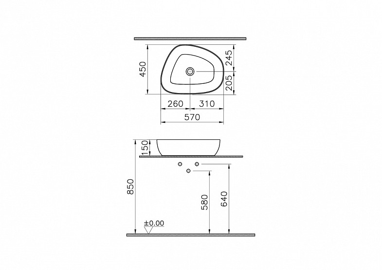 Раковина чаша VitrA Outline Recycled (Аутлайн Ресайклд) 7991B066-0016, 57 x 45 см, накладная матовая бежевая, антибактериальное покрытие Hygiene (Хайджн) фото 7