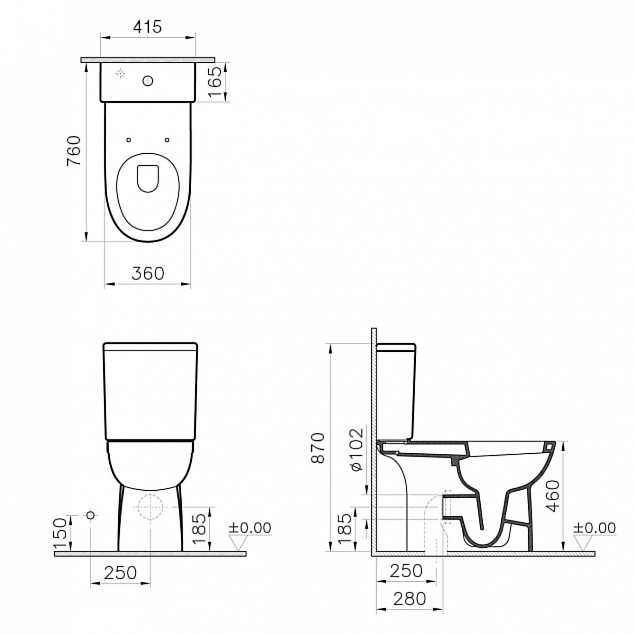 Унитаз-компакт напольный VitrA Conforma (Конформа) 9899B003-7200, с сиденьем без микролифта, белый, санитарный фарфор, антибактериальное покрытие Hygiene (Хайджн) фото 7