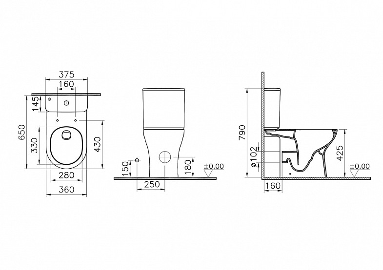 Унитаз-компакт напольный VitrA M50 9889B003-7200, безободковый, смыв торнадо VortexFlush (ВортексФлаш), с сиденьем микролифт, белый, санитарный фарфор фото 7