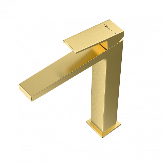Смеситель для раковины-чаши VitrA Minimax Square (Минимакс Скуэр) A4372425EXP, однорычажный, брашированное золото, латунь фото 2