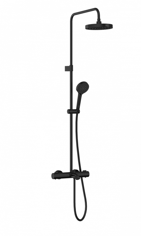 Душевая система VitrA Base Round (Бейс Раунд) A4730336EXP, с термостатическим смесителем и ручным душем, матовая черная, латунь фото 1