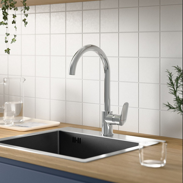 Смеситель для кухни VitrA Flow Round (Флоу Раунд) A43407EXP, с поворотным изливом, однорычажный, хром, латунь фото 6