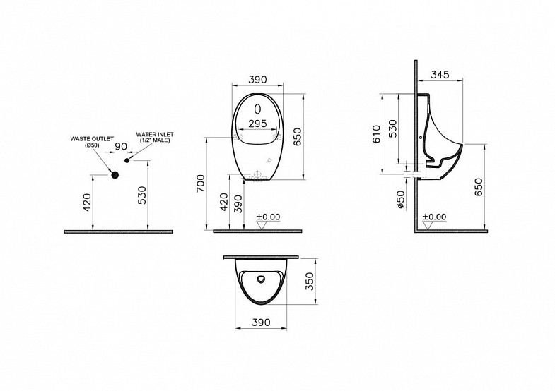 Писсуар VitrA Arkitekt Urinal (Аркитект Уринал) 5999B003-5555, настенный, белый с сенсором, антибактериальное покрытие Hygiene (Хайджн) фото 6