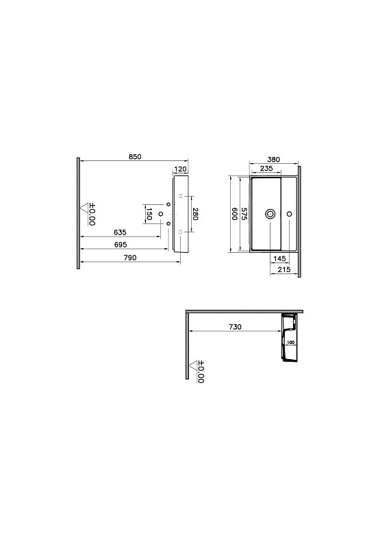 Раковина-чаша ArchiPlan c отверстием под смеситель, прямоугольная  60 см, цвет белый фото 2