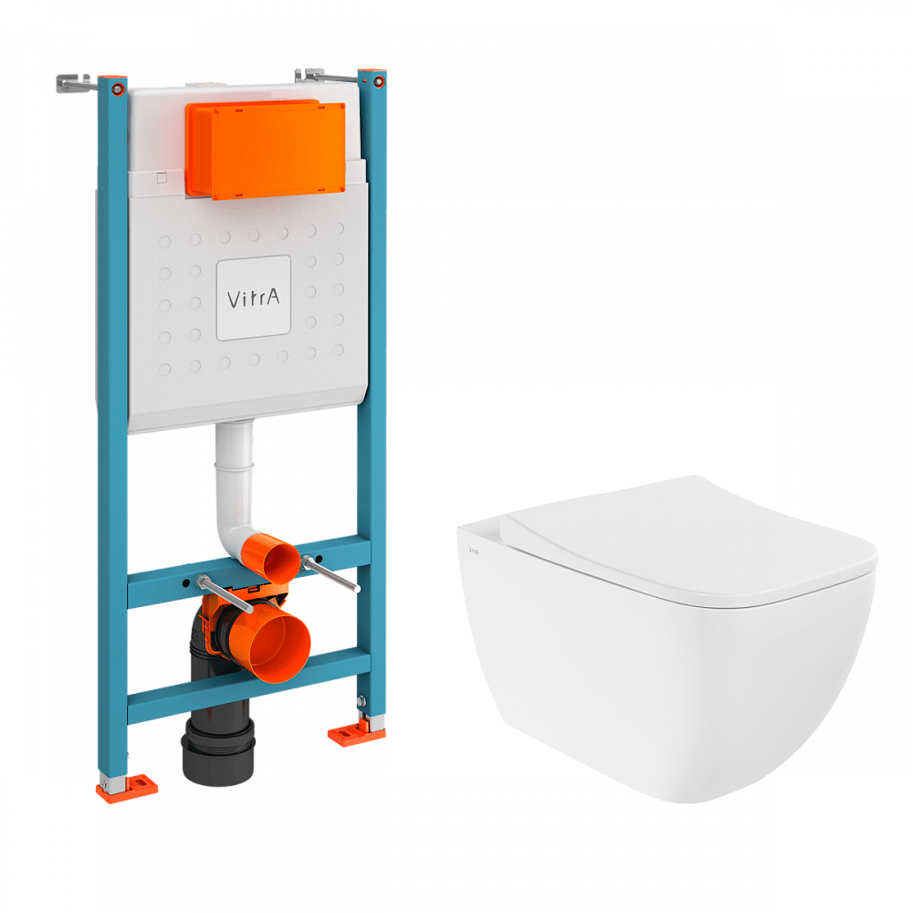 Инсталляция с унитазом VitrA Shift (Шифт) 9855B003-7207, комплект 3 в 1, с сиденьем микролифт, безободковый, Rim-ex (Рим-экс)