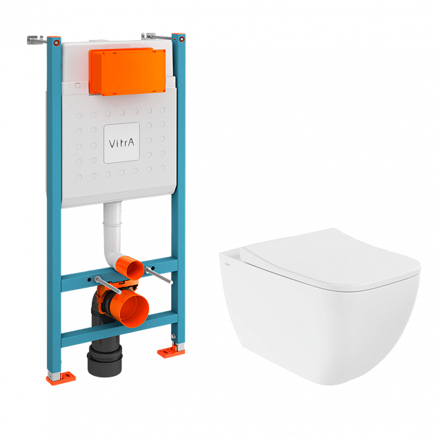 Инсталляция с унитазом VitrA Shift (Шифт) 9855B003-7207, комплект 3 в 1, с сиденьем микролифт, безободковый, Rim-ex (Рим-экс) фото 1