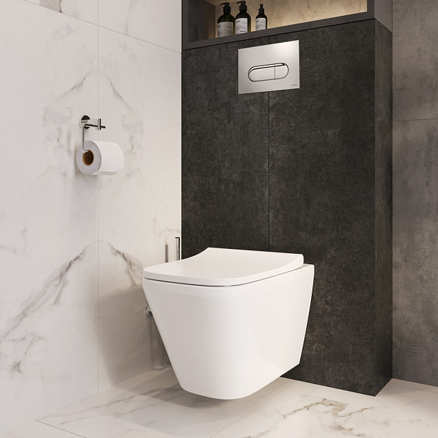 Инсталляция с унитазом VitrA Integra Square (Интегра Скуэр) 9856B003-7207, комплект 4 в 1, с сиденьем микролифт, безободковый цвет клавиши глянцевый хром фото 11
