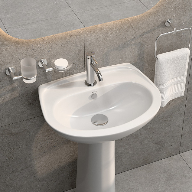 Раковина накладная VitrA Normus (Нормус) 55 см, в комплекте с пьедесталом 9600B003-7650, 55 x 42 см, белая, антибактериальное покрытие Hygiene (Хайджн) фото 8