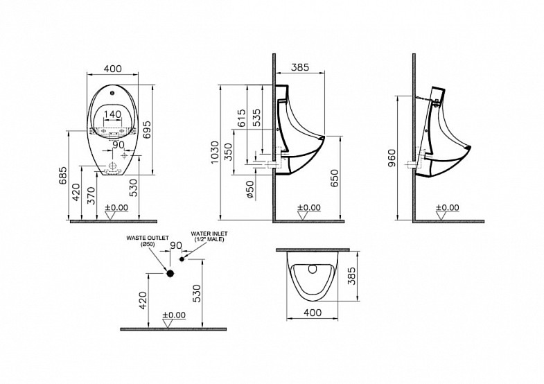 Писсуар VitrA Arkitekt Urinal (Аркитект Уринал) настенный, белый с сенсором, антибактериальное покрытие Hygiene (Хайджн) фото 6
