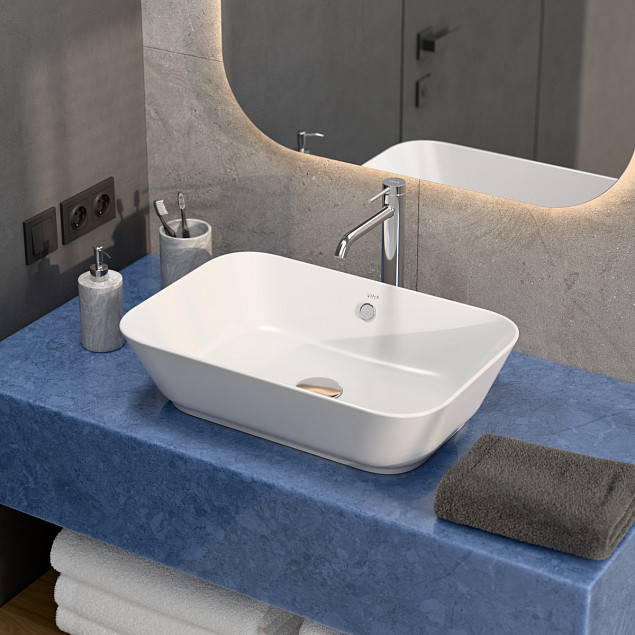Раковина чаша VitrA Geo (Гео) 7425B003-0012, 60 x 39 см, накладная, белая, антибактериальное покрытие Hygiene (Хайджн) фото 5