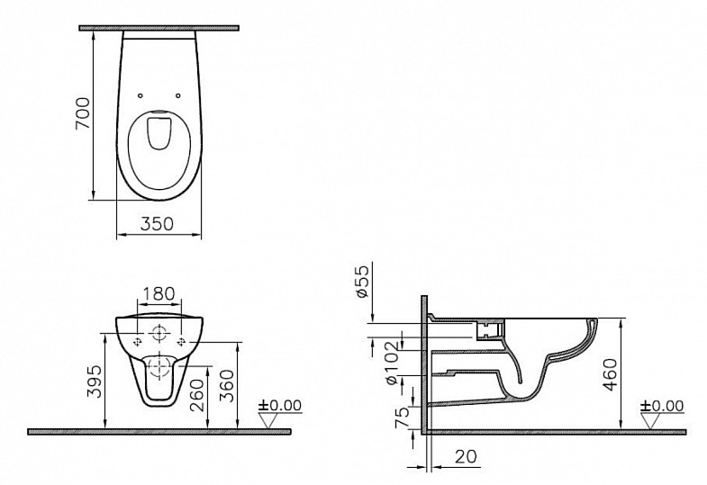 Подвесной унитаз VitrA Conforma (Конформа) 5810B003-6234, безободковый дюропласт, белый глянец санитарный фарфор, антибактериальное покрытие Hygiene (Хайджн) фото 7