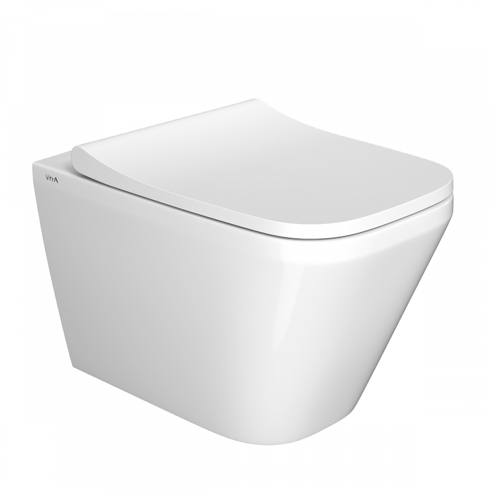 Подвесной унитаз VitrA Integra Square (Интегра Скуэр) 7082B003-0075, безободковый, Rim-ex (Рим-экс), белый, санитарный фарфор, антибактериальное покрытие Hygiene (Хайджн)