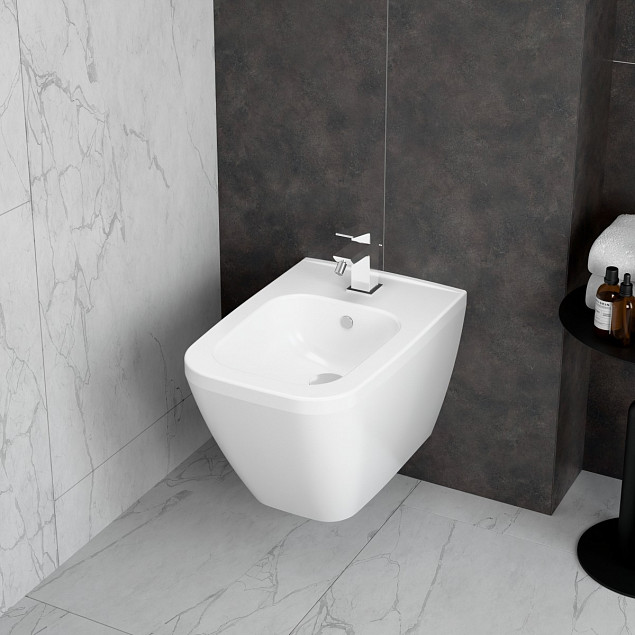 Биде VitrA Integra Square (Интегра Скуэр) 7083B003-0288, подвесное, белое, с отверстием под смеситель, покрытие Hygiene (Хайджн) фото 5