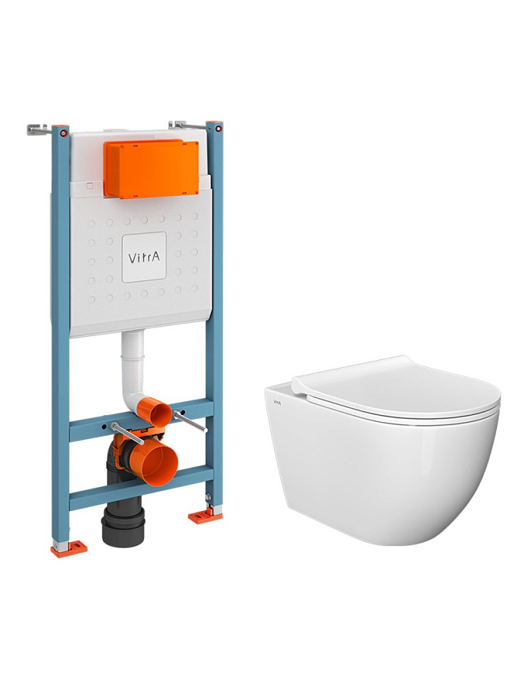 Инсталляция с унитазом VitrA Mia Round, комплект 3 в 1 с сиденьем микролифт, безободковый