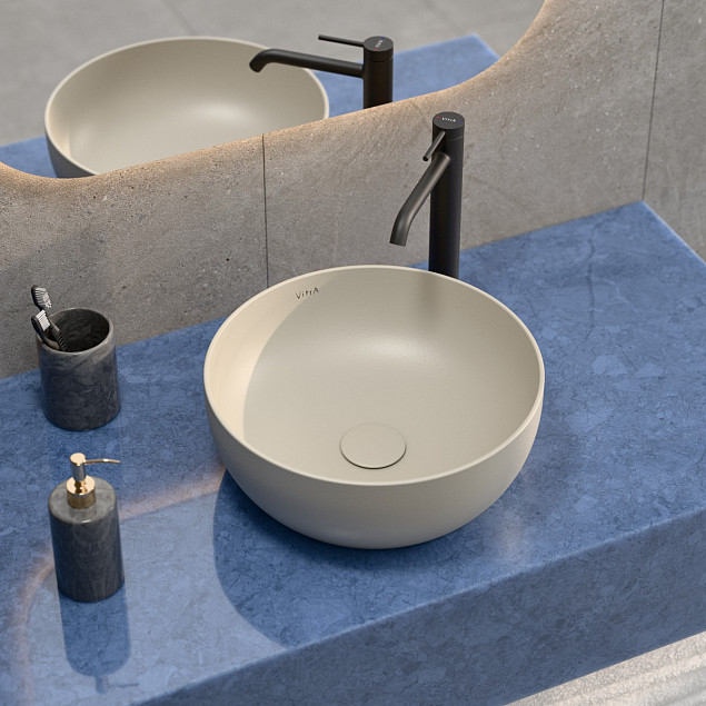 Раковина чаша VitrA Outline Recycled (Аутлайн Ресайклд) 7992B066-0016, 41 x 41 см, накладная матовая бежевая, антибактериальное покрытие Hygiene (Хайджн) фото 6