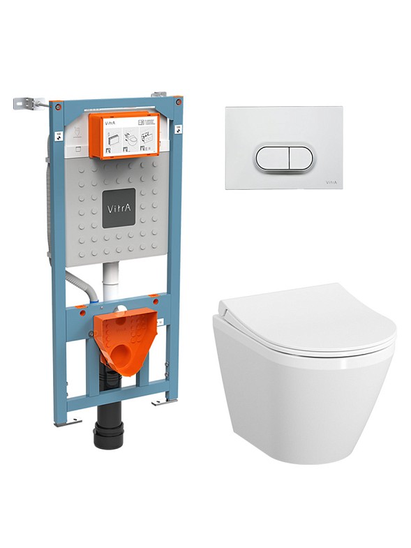 Безободковый унитаз VitrA Integra Round L-box с толстой 
дюропластовой крышкой 
микролифт, кнопка Матовый хром фото 1