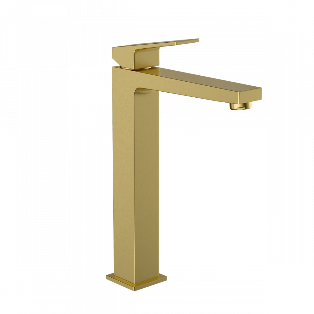 Смеситель для раковины-чаши VitrA Minimax Square (Минимакс Скуэр) A4372425EXP, однорычажный, брашированное золото, латунь