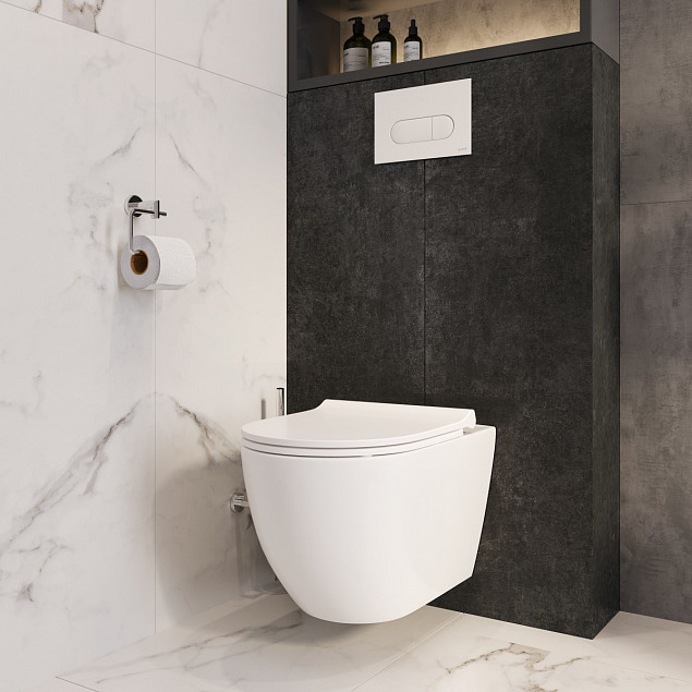 Инсталляция с унитазом VitrA Mia Round (Мия Раунд) 9873B003-7201, комплект 4 в 1, с сиденьем микролифт, безободковый цвет клавиши глянцевый хром фото 13