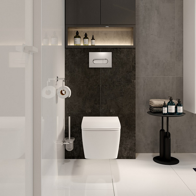 Инсталляция с унитазом VitrA Metropole (Метрополь) 9820B003-7201, комплект 4 в 1, с сиденьем микролифт, безободковый, цвет клавиши матовый хром фото 11
