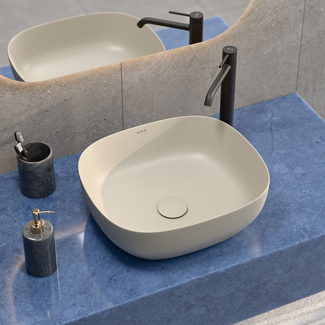 Раковина чаша VitrA Outline Recycled (Аутлайн Ресайклд) 7994B066-0016, 48 x 42 см, накладная матовая бежевая, антибактериальное покрытие Hygiene (Хайджн) фото 6