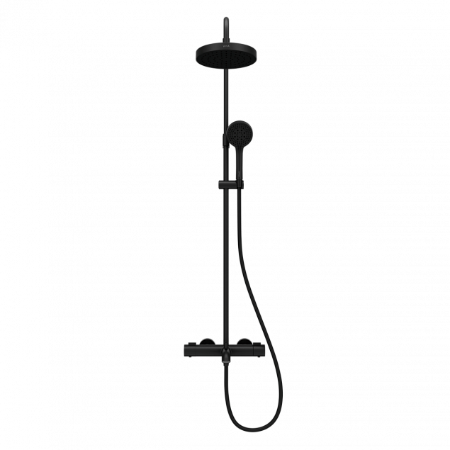 Душевая система VitrA Base Round (Бейс Раунд) A4730336EXP, с термостатическим смесителем и ручным душем, матовая черная, латунь фото 2