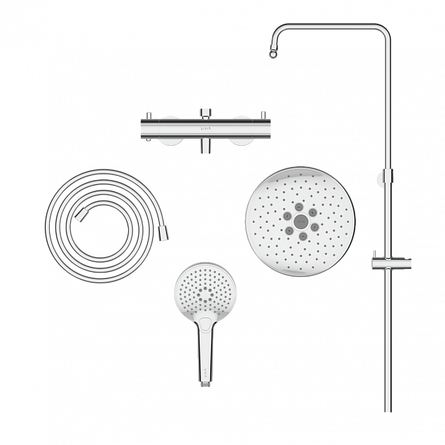 Душевая система VitrA Aquaheat (Аквахит) A47205EXP, с термостатическим смесителем и ручным душем, хром, латунь фото 3