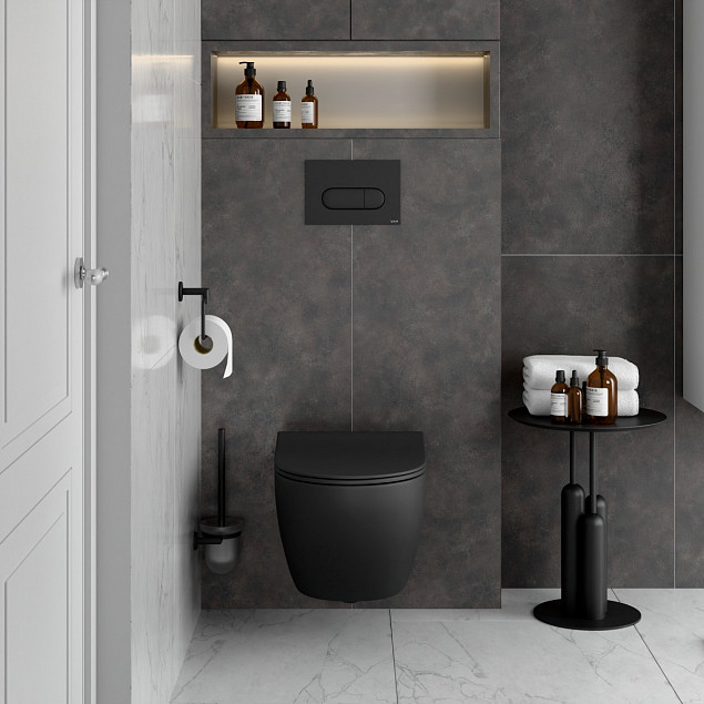 Подвесной унитаз VitrA Sento (Сенто) 7748B083-0101 без сиденья, безободковый, Rim-ex (Рим-экс), матовый черный, санитарный фарфор, антибактериальное покрытие Hygiene (Хайджн) фото 5