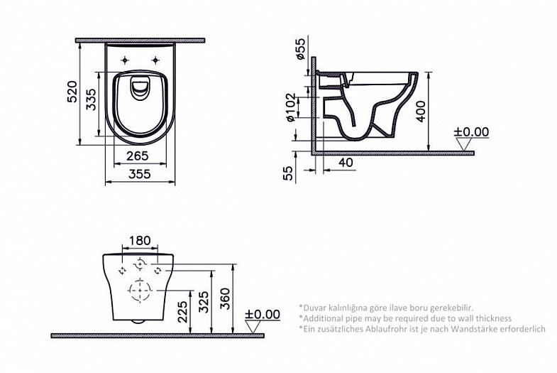 Подвесной унитаз VitrA Zentrum Round (Зентрум Раунд) 7786B003-0075, безободковый SmoothFlush (Смусфлаш), белый, санитарный фарфор, антибактериальное покрытие Hygiene (Хайджн) фото 7