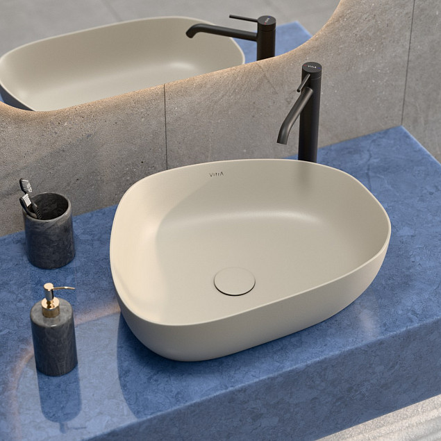 Раковина чаша VitrA Outline Recycled (Аутлайн Ресайклд) 7991B066-0016, 57 x 45 см, накладная матовая бежевая, антибактериальное покрытие Hygiene (Хайджн) фото 6