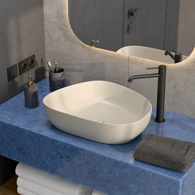 Раковина чаша VitrA Outline Recycled (Аутлайн Ресайклд) 7991B066-0016, 57 x 45 см, накладная матовая бежевая, антибактериальное покрытие Hygiene (Хайджн) фото 5