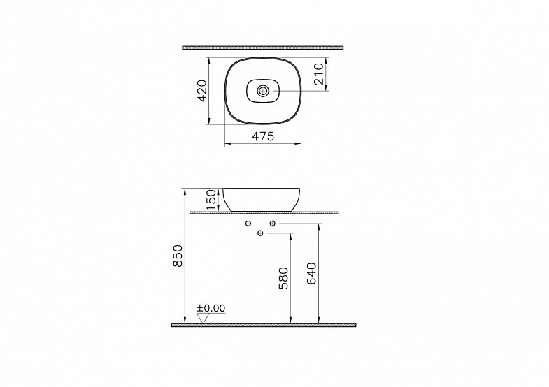 Раковина чаша VitrA Outline Recycled (Аутлайн Ресайклд) 7994B066-0016, 48 x 42 см, накладная матовая бежевая, антибактериальное покрытие Hygiene (Хайджн) фото 7